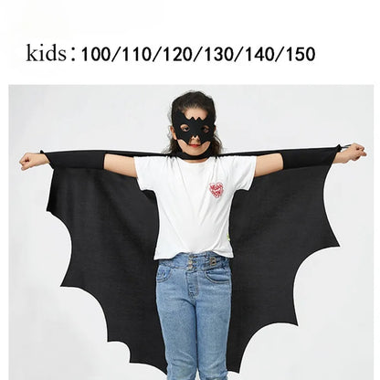 Deluxe Halloween Bat Cape Black Hairpin Mask Cape Costumes Carnival Party Children Unisex Cosplay Decorative Props