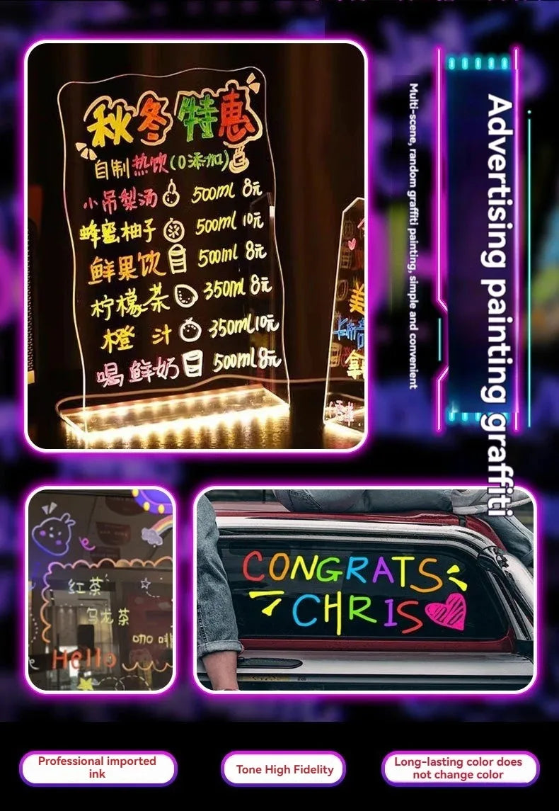 8 Colors 7mm Liquid Erasable Chalk Markers Pens Washable & Wet Erase Neon Makers for Blackboard Chalkboard Signs Glass Window