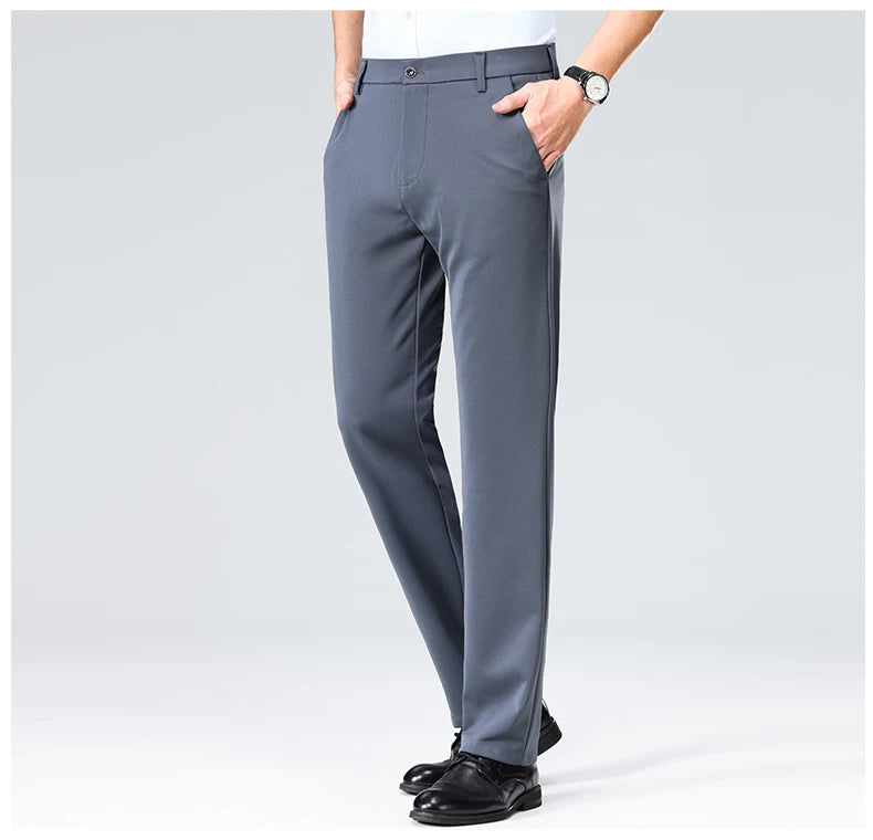 Pantalones de talla grande para hombre, pantalones de traje de negocios, pantalones de vestir formales elásticos, pantalones negros clásicos para hombre grande