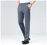 Pantalones de talla grande para hombre, pantalones de traje de negocios, pantalones de vestir formales elásticos, pantalones negros clásicos para hombre grande