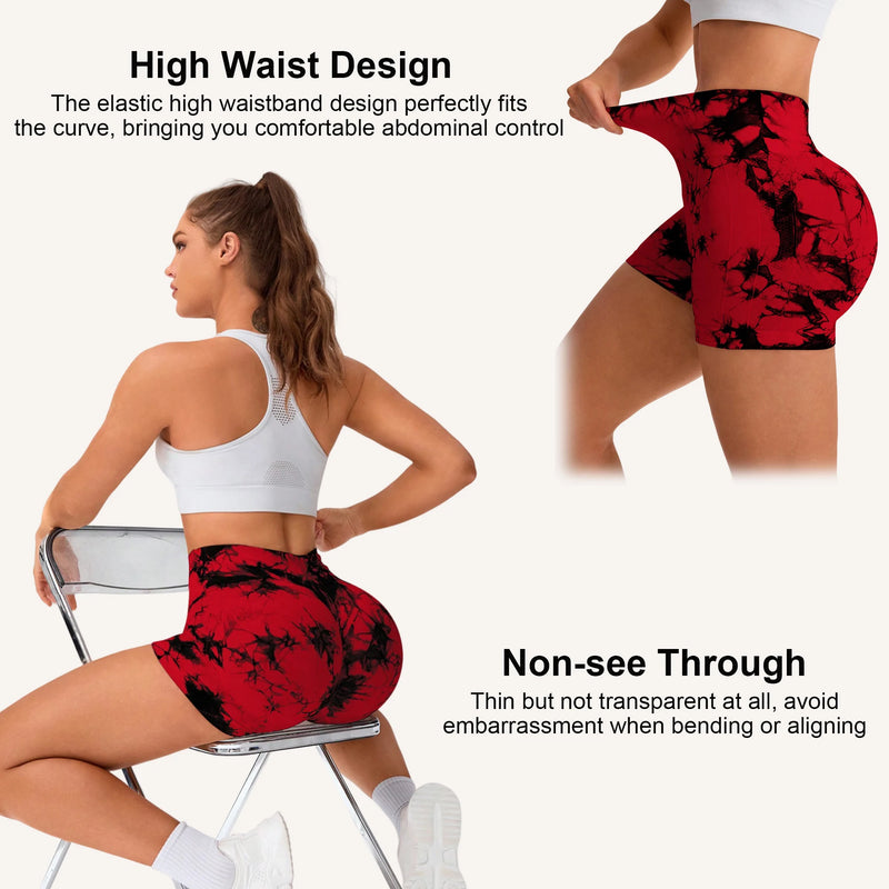 High Stretch Butt Lifting Tie Dye Fitness Shorts Women High Waist Summer Sport Yoga shorts Outdoors Sportwear