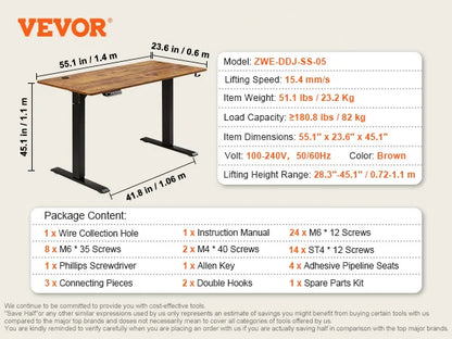 VEVOR-Electric Height Adjustable Desk,Double Protection System Desk,High Load Capacity Desk for Home and Office 