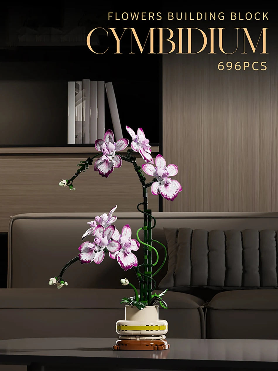 Creative Orchid Cymbidium Eternal Flowers Potted Plant Building Blocks Simulation Phalaenopsis DIY Bricks Toys Valentine's Gift