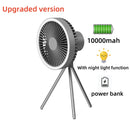 2024 New Portable Tripod Camping Fan 10000mAh USB Rechargeable Multifunctional Mini Outdoor Tent Wireless Ceiling Electric Fan