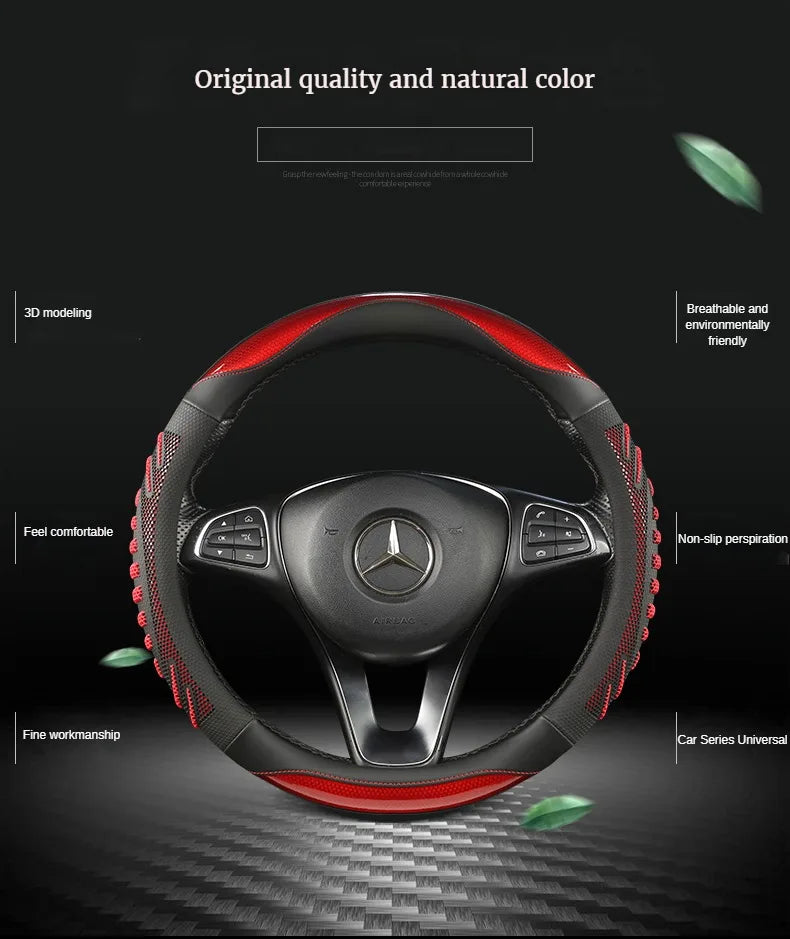 Three-dimensional Honeycomb Steering Wheel Cover  Durable Leather Cover with Anti-slip Linning Universal 14.5-15in