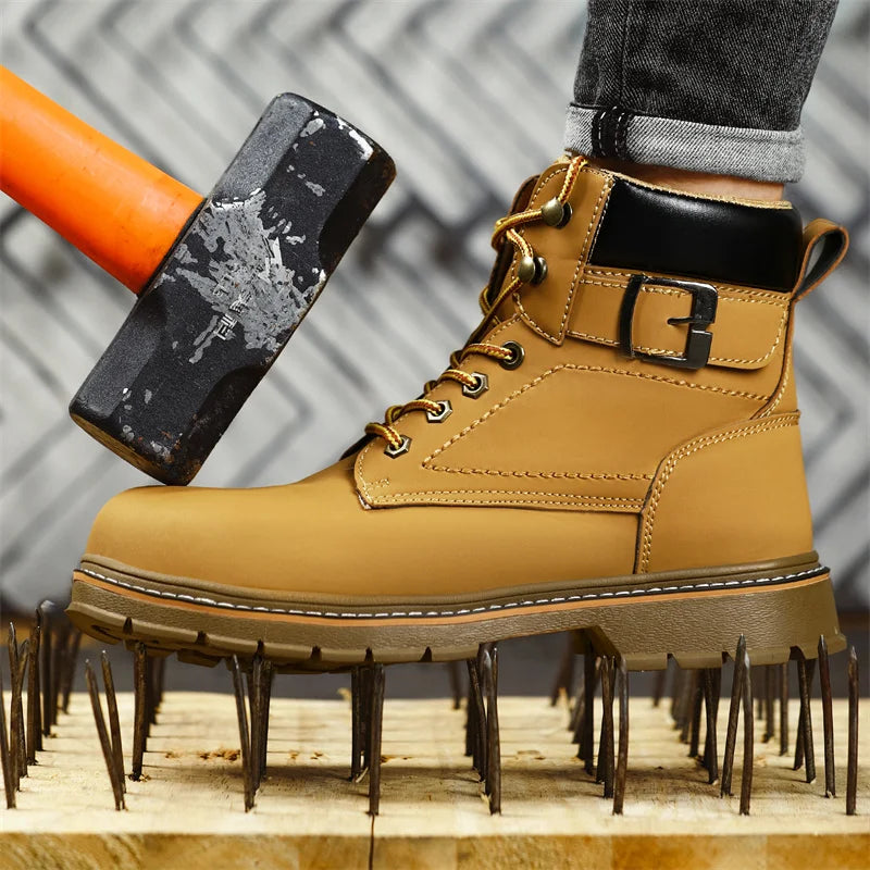 Latest 2023 Waterproof Men Leather Boots Steel Toe Cap Safety Work Shoes Anti Smashing Indestructible Construction Welding Boots