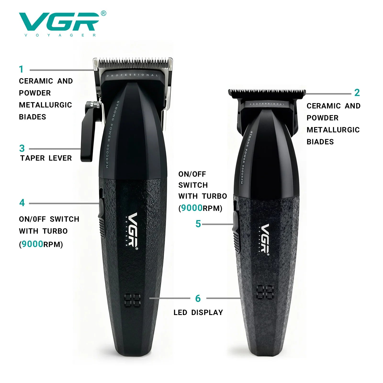 VGR Hair Clippers Professional 9000RPM Hair Cutting Machine Rechargeable Beard Trimmer Charging Base Hair Clippers men V-640 S3