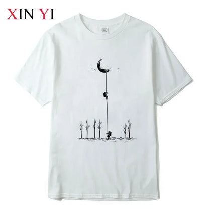 Summer Men's High Quality 100% Cotton Cool Funny Astronaut Print Casual Loose O-neck for Men T-shirt Male T-shirt Hip Hop Tee
