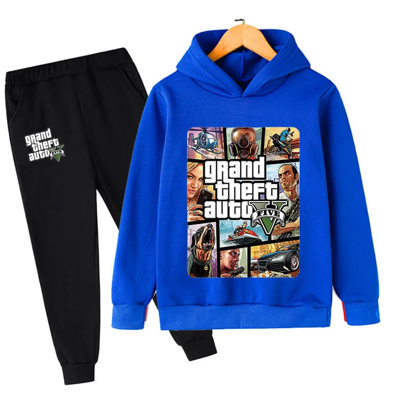 Juego para niños Gta 5 2 uds Sudadera con capucha + Pantalones para correr trajes 3-13 años niños niñas primavera otoño chándales conjuntos de ropa para niños