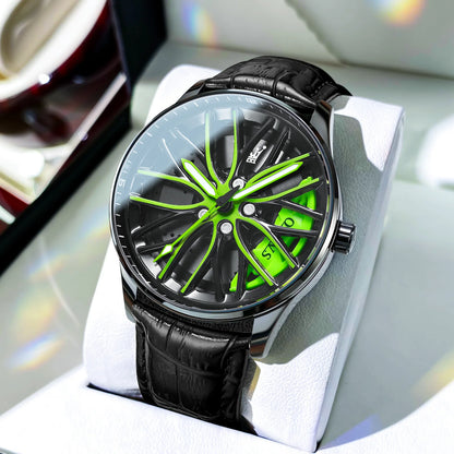 Reloj de lujo OLEVS Wheel para hombre, resistente al agua, con llanta giratoria deportiva, de cuarzo, de alta calidad y a la moda, el más vendido.