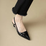 2024 New Summer French Wine Red Pointed Patent Leather Mid-Heel Overhead Sandals for Women Retro Skinny Heel Open-Back Shoes