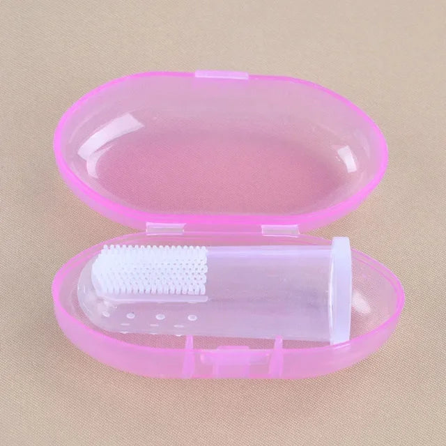 Cute Baby Finger Toothbrush Box Set, Massagem clara dos dentes das crianças Silicone macio Escova de limpeza de borracha infantil Massageador Dental Care