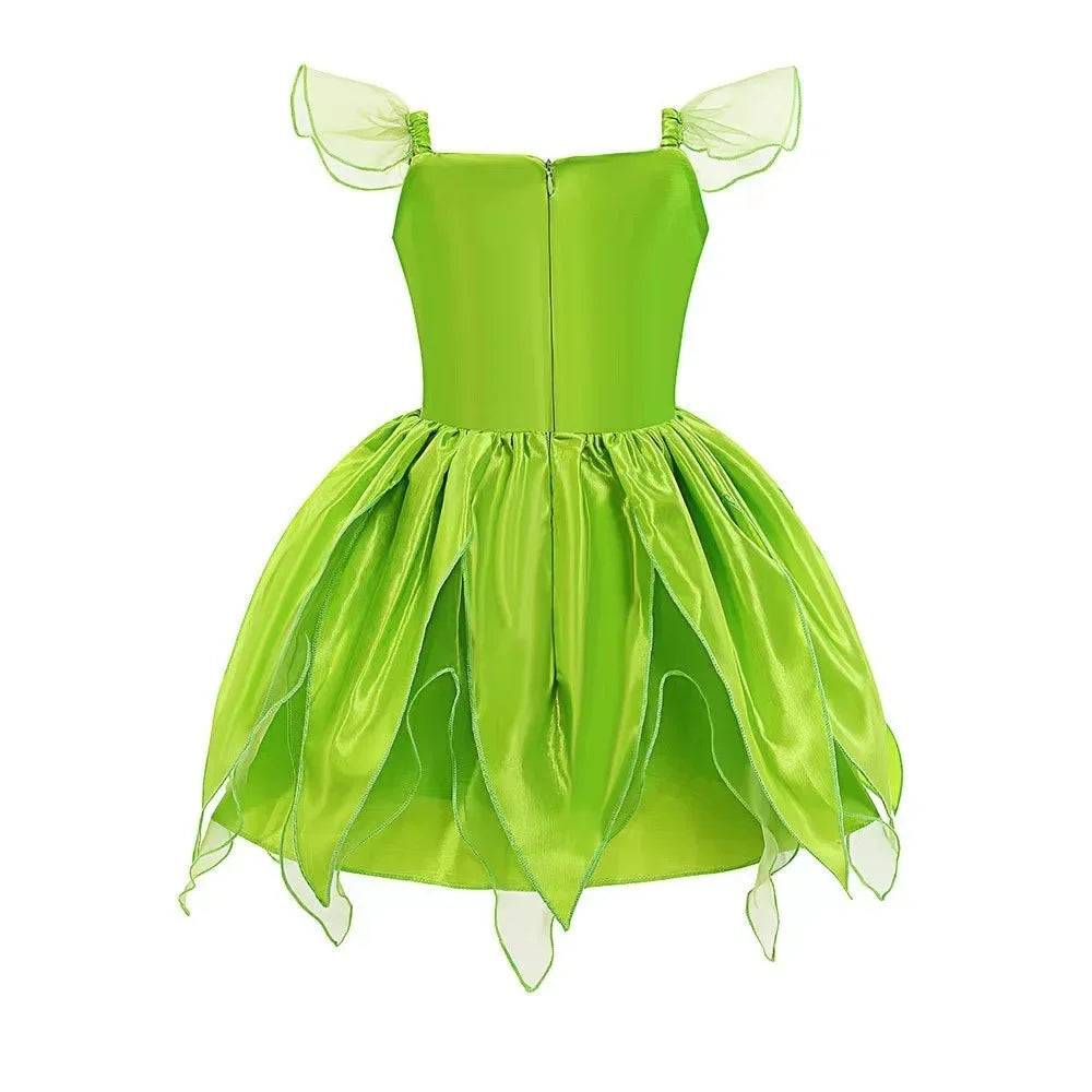 Girls Disney Party Dresses Fairy Tiana Costume for Girl Tinkerbell Children Clothing Princess Elf Birthday Ball Gown Wing Dresse