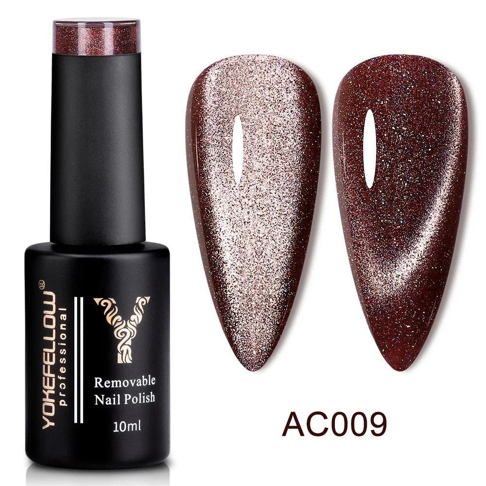 Esmalte de uñas en gel YOKEFELLOW Cat Eye de 10 ml, esmalte de uñas magnético plateado, esmalte de uñas en gel profesional para manicura DIY.