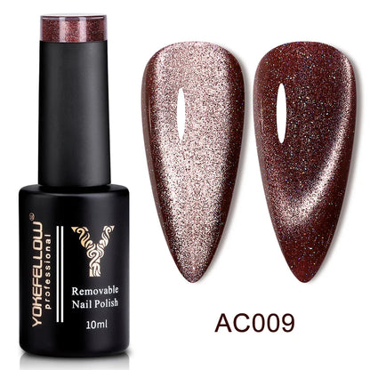 Esmalte de uñas en gel YOKEFELLOW Cat Eye de 10 ml, esmalte de uñas magnético plateado, esmalte de uñas en gel profesional para manicura DIY.