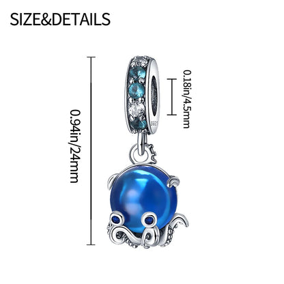 Ocean Series - Original Genuine 925 Sterling Silver Turtle Crab Mermaid Charm Beads Suitable for 3mm Bracelet DIY Making Pendant