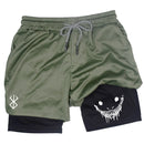 Men's compression gym shorts, boxing printed sports pants, double layered, quick drying, basketball, beach, muscle, fitness