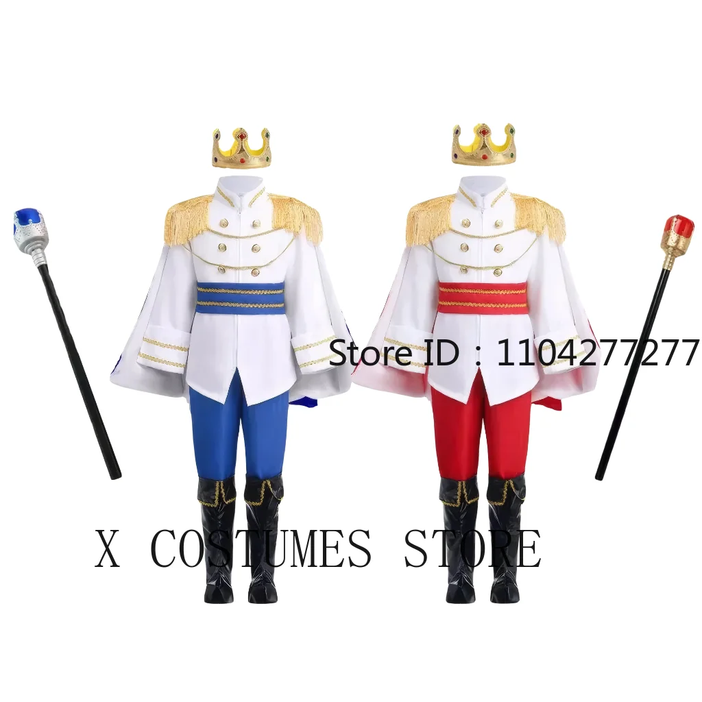 Boy's King Prince Cosplay Costume Prince Crown Scepter Cloak Royalty Suit Halloween Birthday Carnival Costumes Fancy Dress Up
