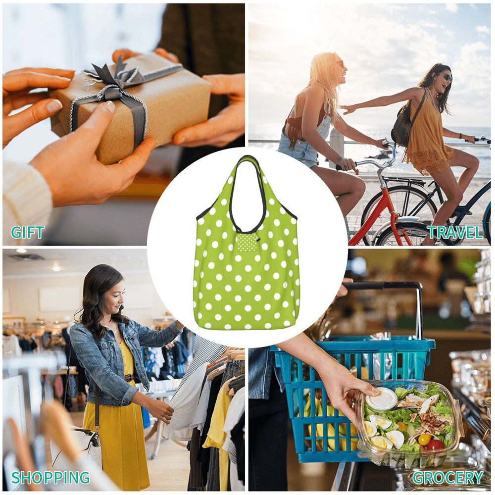 Custom Recycling Classic Black And White Polka Dot Shopping Bag Women Tote Bag Portable Grocery Shopper Bags