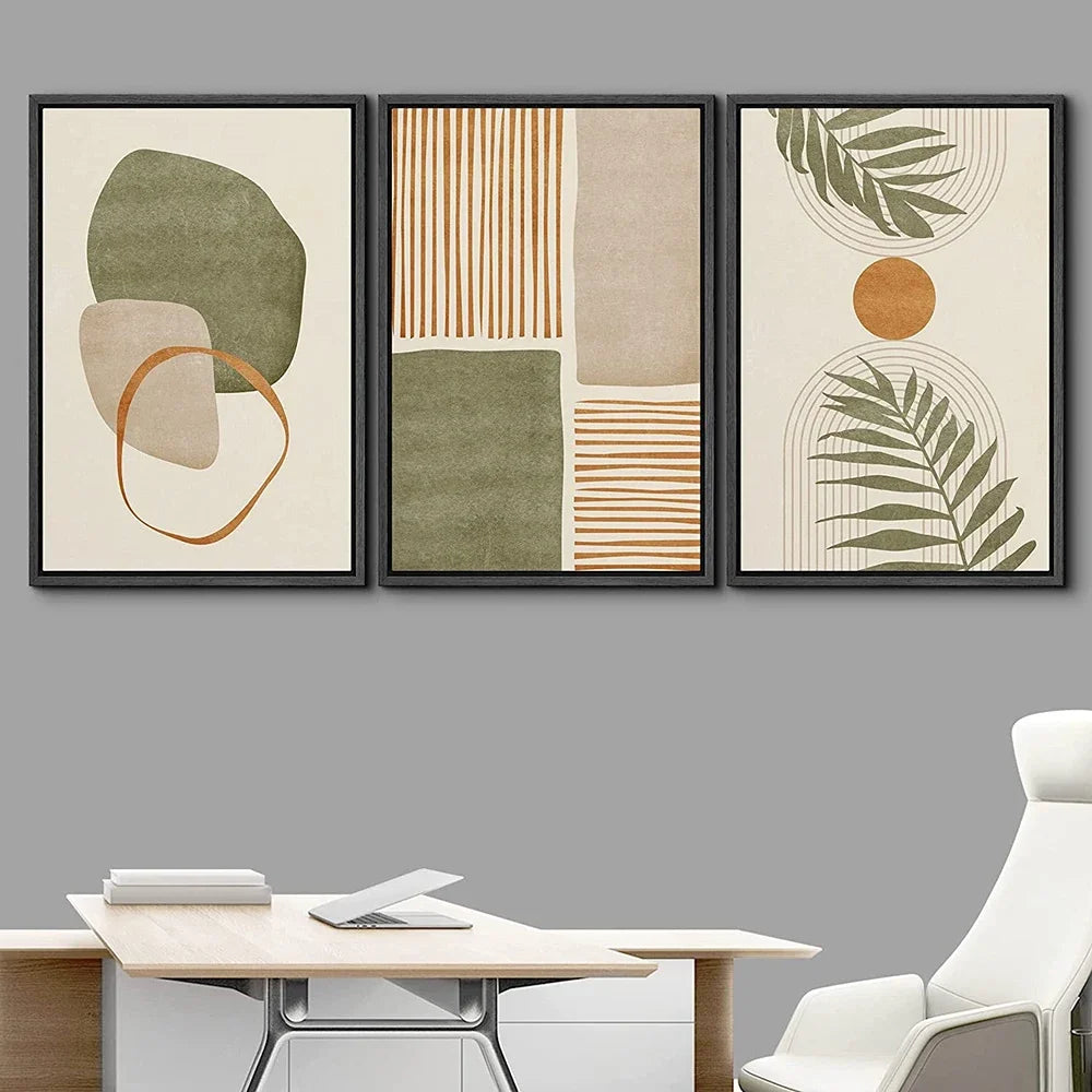 Simple Style Canvas Print Posters Wall Art Painting Set of 3 Tropical Leaves Abstract Shapes Illustrations Modern Art Boho Decor