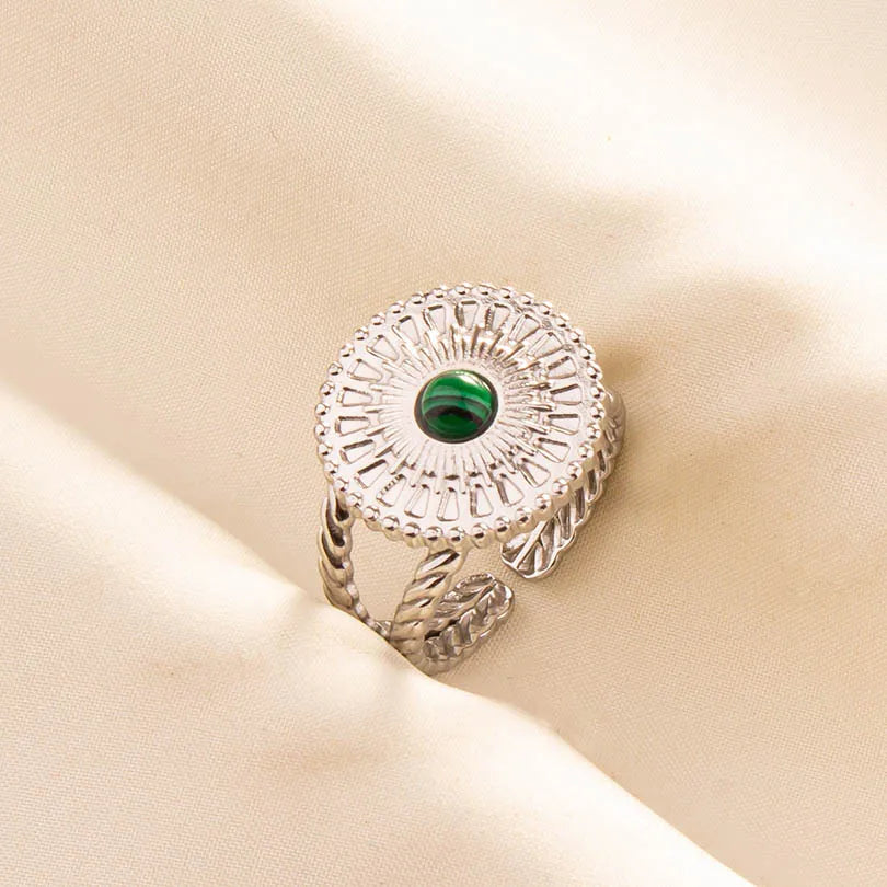 1pc Green Turquoise Ring Hippie Stainless Steel Silver Color Charm Opening Adjustable Ring Women Chunky Bohemian Party Jewelry