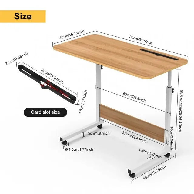 Laptop Desk with Casters for Computer, Adjustable Side Table, Top Stand with Wheel, Scalable Office Table, HWC, Deskheight Stand, 60x40cm 