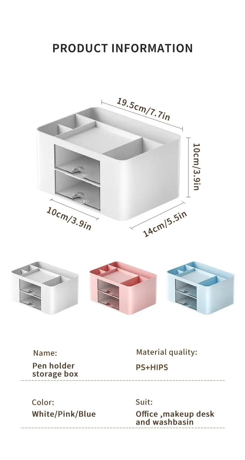 1PC Pen Organizer With 2 Drawer Multi-Functional Pencil Holder For Desk Holder Storage Box For Desk Office Supplies Vanity Table