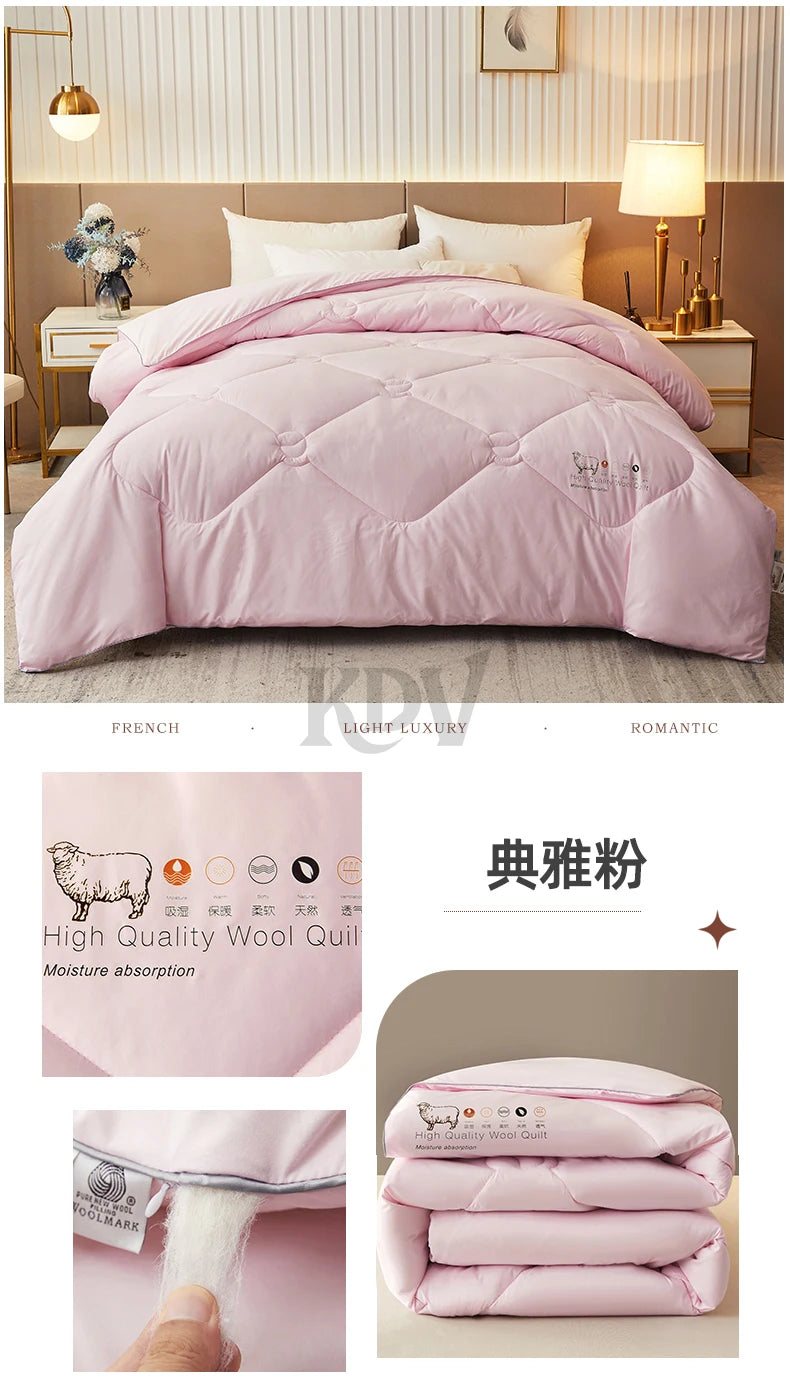 Luxury 100% Wool Quilt Core Autumn Winter Thickened Warm Quilted Comforter Fluffy Soft King Queen Size Solid White Duvet Insert