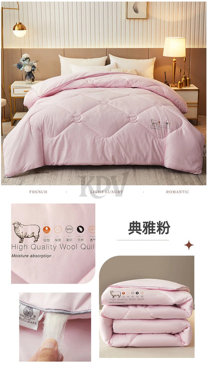 Luxury 100% Wool Quilt Core Autumn Winter Thickened Warm Quilted Comforter Fluffy Soft King Queen Size Solid White Duvet Insert