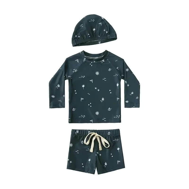 2025 Summer Baby Boys Swimsuit Long Sleeves One Piece Swimwear for Kids Toddler Cartoon UPF50+ Rash Guards Infant Bathing Sui