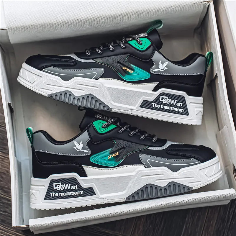 2024 Autumn New Casual Sports Shoes Men's Leather Low-Top Fashion Trend Easy-Match Running Shoes Men's Skateboard Shoes Suitable for Outdoor Sports