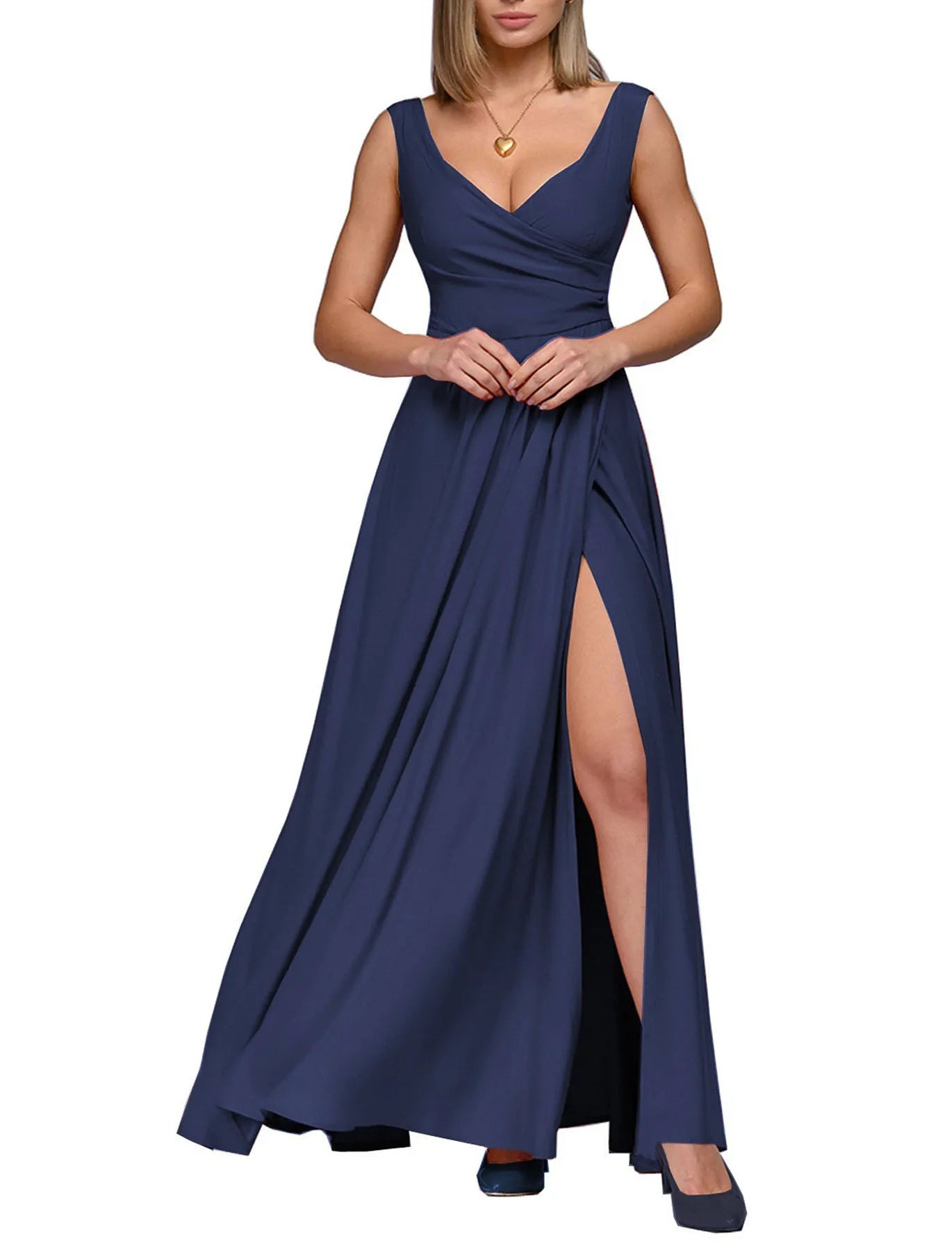 Women's 2025 Summer Solid Color Formal Dress - Sleeveless Evening Gown with Waist Accent, Elegant Floor Length Bridesmaid Dress