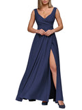 Women's 2025 Summer Solid Color Formal Dress - Sleeveless Evening Gown with Waist Accent, Elegant Floor Length Bridesmaid Dress