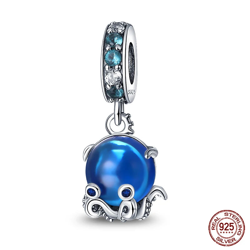 Ocean Series - Original Genuine 925 Sterling Silver Turtle Crab Mermaid Charm Beads Suitable for 3mm Bracelet DIY Making Pendant
