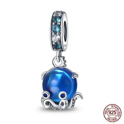 Ocean Series - Original Genuine 925 Sterling Silver Turtle Crab Mermaid Charm Beads Suitable for 3mm Bracelet DIY Making Pendant