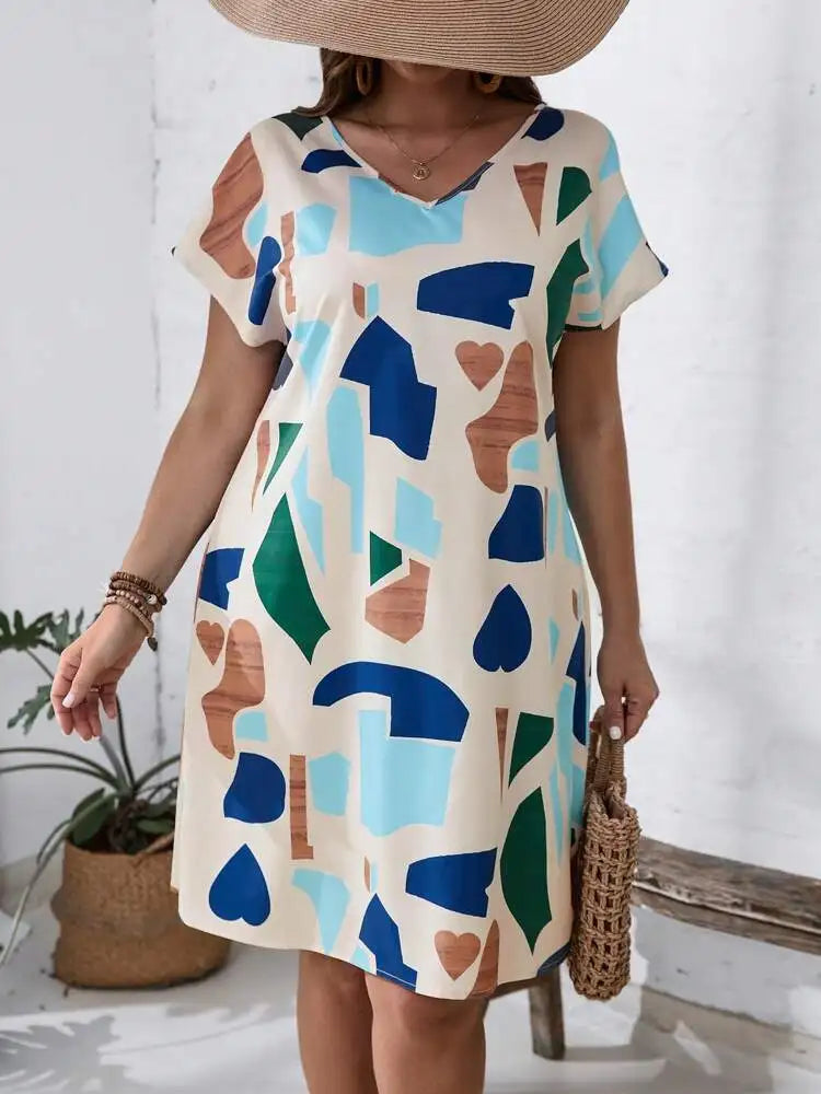 2024 Spring and Summer Cross-border Europe and America New Large Women's Fashion V-neck Shirt Dress Plus Size