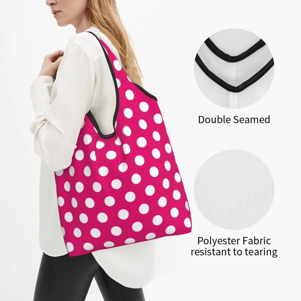 Custom Recycling Classic Black And White Polka Dot Shopping Bag Women Tote Bag Portable Grocery Shopper Bags