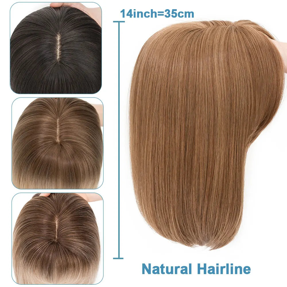 Benehair 14'' 18'' Hair Toppers with Bangs for Women Synthetic 6x6 Top Hairpieces Wigs Long Straight Clip in Hair Extension