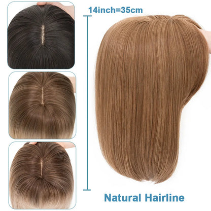 Benehair 14'' 18'' Hair Toppers with Bangs for Women Synthetic 6x6 Top Hairpieces Wigs Long Striaght Clip in Hair Extension
