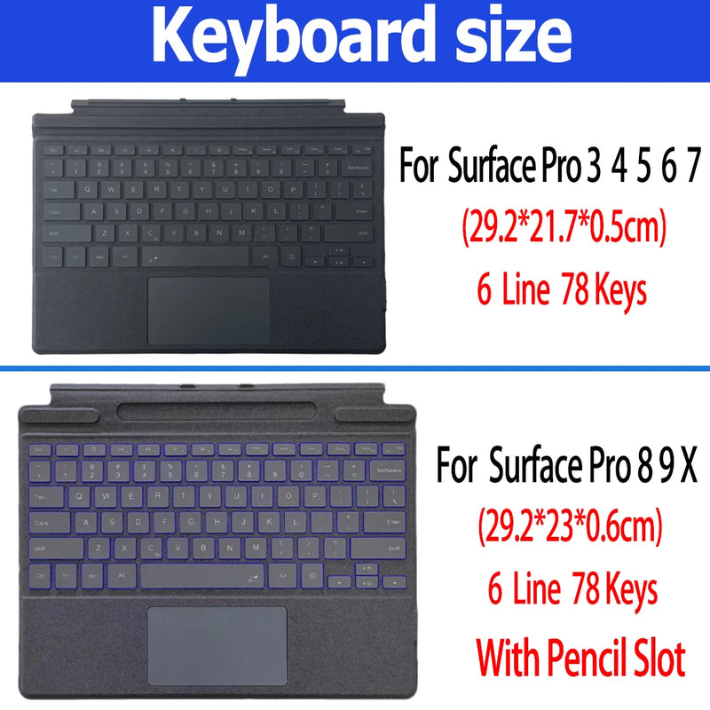 Trackpad Keyboard for Microsoft Surface Pro 3 4 5 6 7 8 9 X Backlit Russian Spanish Arabic Portuguese French Hebrew Keyboard