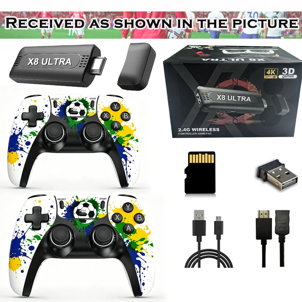X8 Super 4K HD Game Stick 128GB 50000 Retro Games Dual 2.4G Wireless Controller Portable Plug & Play TV Game Console