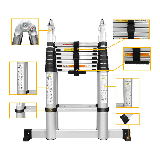 BRIEFNESS 5M Aluminum alloy folding ladder dual-use A-type with support rod anti-shake A-frame ladder for indoor and outdoor use