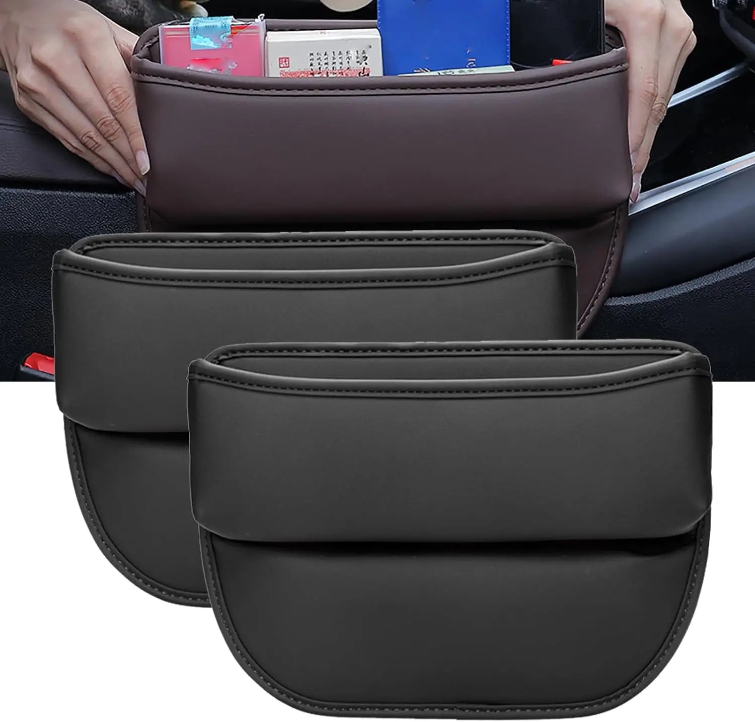 Leather Car Seat Gap Organizer Multifunctional Vehicle Storage Box Creative Interior Decoration Carriage Gap Placement Box