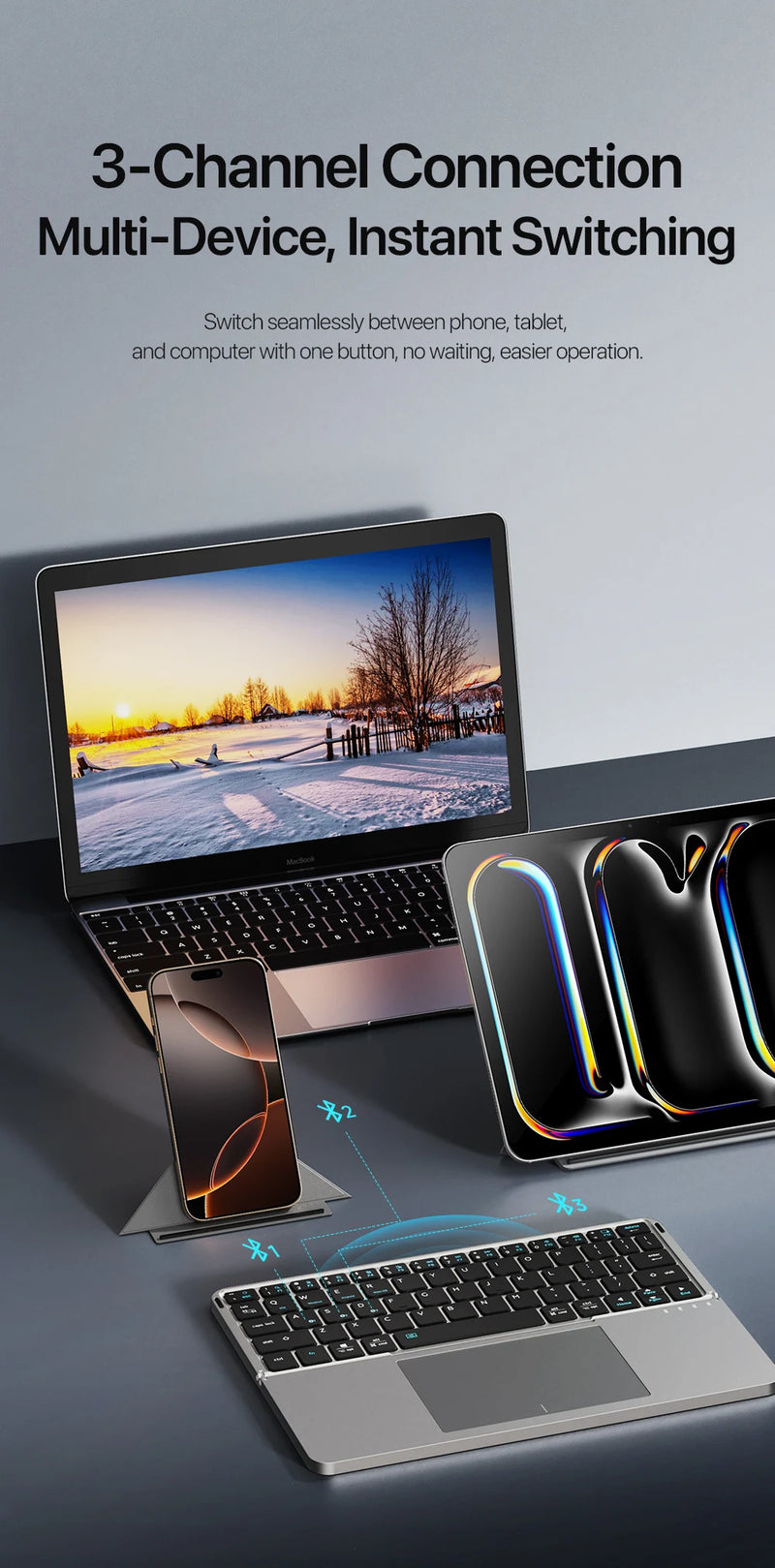 DUX DUCIS Foldable Bluetooth 5.0 Keyboard with Touchpad & Phone Holder For Phones Tablets PC iOS Android Windows Mac