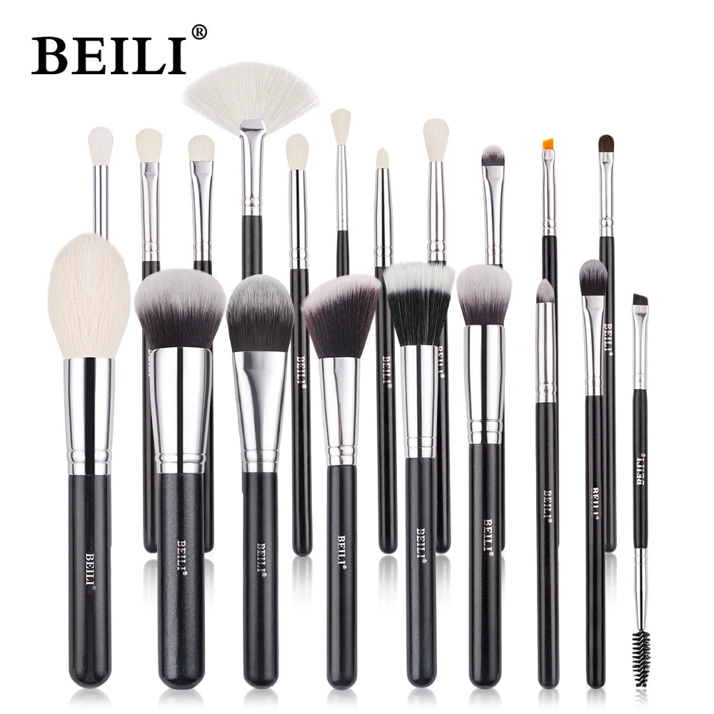 BEILI-Juego de brochas de maquillaje negras, brochas profesionales de pelo de fibra de cabra Natural, base en polvo, contorno, sombra de ojos, brochas de maquillaje