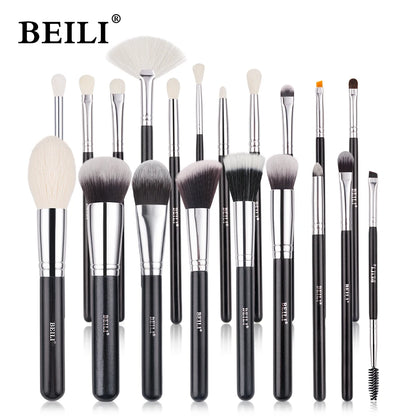 BEILI-Juego de brochas de maquillaje negras, brochas profesionales de pelo de fibra de cabra Natural, base en polvo, contorno, sombra de ojos, brochas de maquillaje