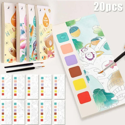 20 Sheets Portable Children Watercolor Painting Book Paint with Water Kids Gouache Graffiti Picture Coloring Drawing Toys Gifts