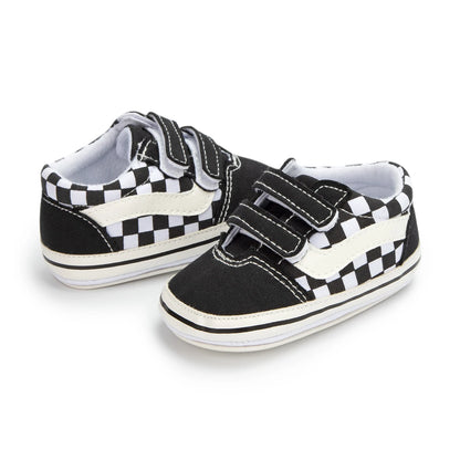Zapatos Meckior para bebé niño y niña, zapatillas de lona con suela de goma antideslizante y diseño de rayas a cuadros, para primeros pasos, zapatos casuales unisex para bebé.