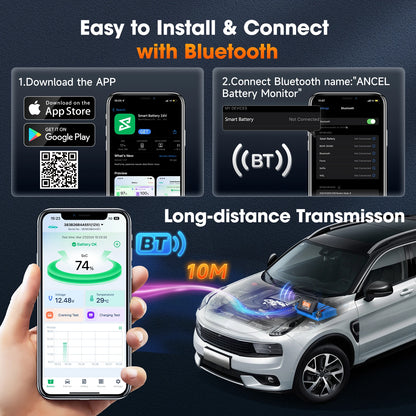 2024 New ANCEL BM300 Pro 6V/24V/12V Battery Tester Battery Monitor SOC Battery Health Analyzer Tool IOS Andoird