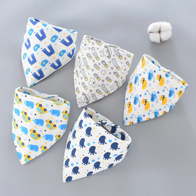 5pcs Baby Bibs Waterproof Pure Cotton Bilayer Saliva Towel Triangle Scarf Newborn Boys Girls Absorbent Cloth Bib Saliva Scarf